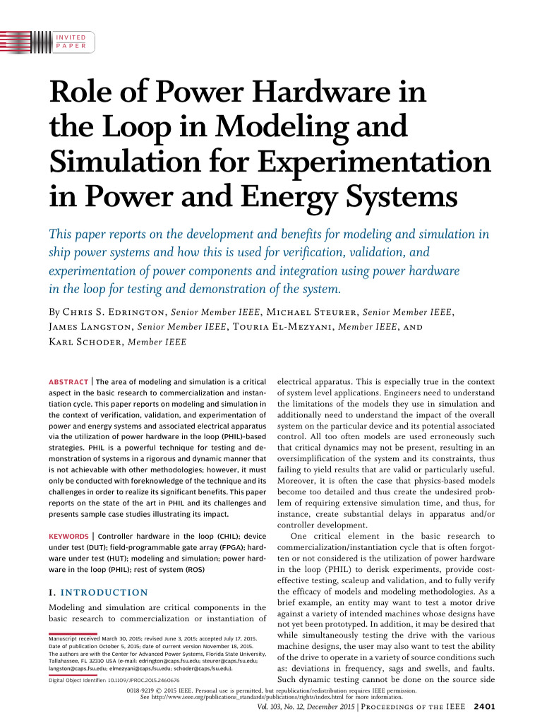 Role of Power Hardware in The Loop in Modeling and Simulation For ...