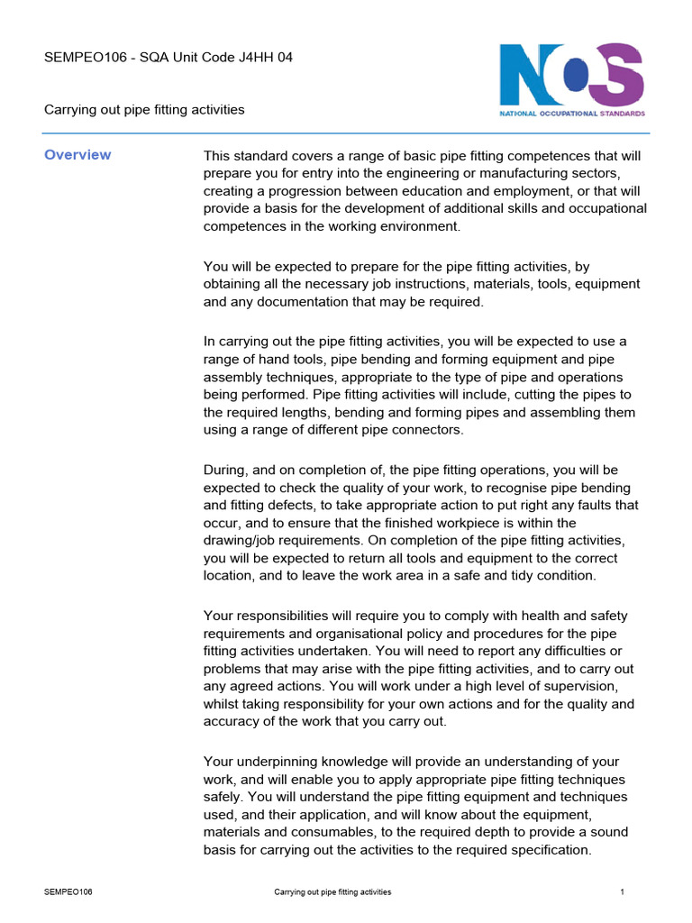 Carrying Out Pipe Fitting Activities | PDF