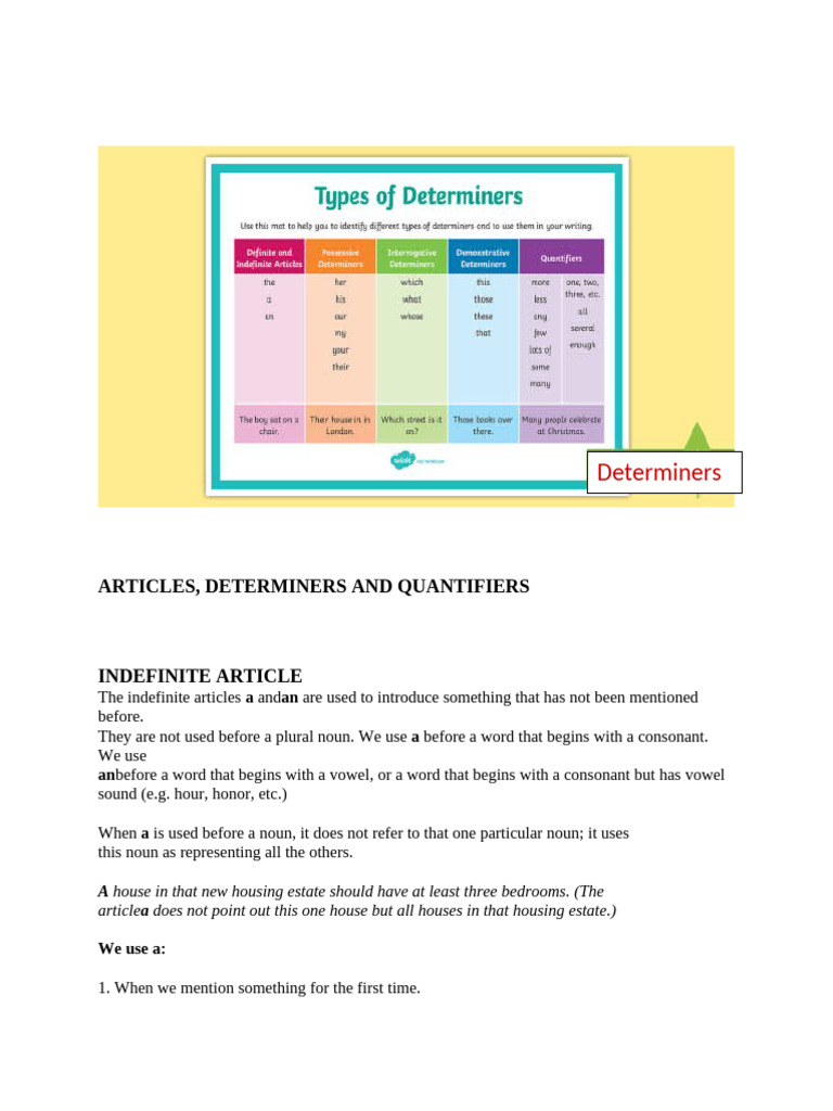 Pev 100 cut short article determiner quantifier pdf