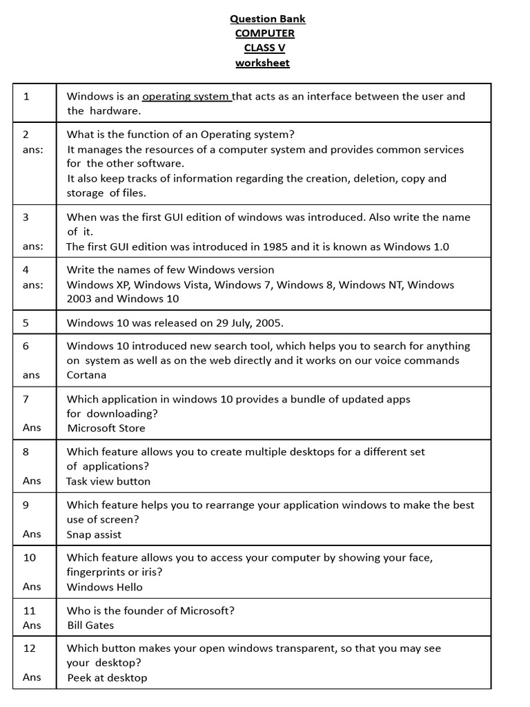 Computer Class V Pdf