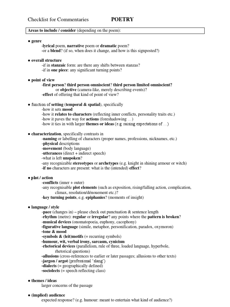 Poetry Commentary Guide | PDF | Poetry | Narration