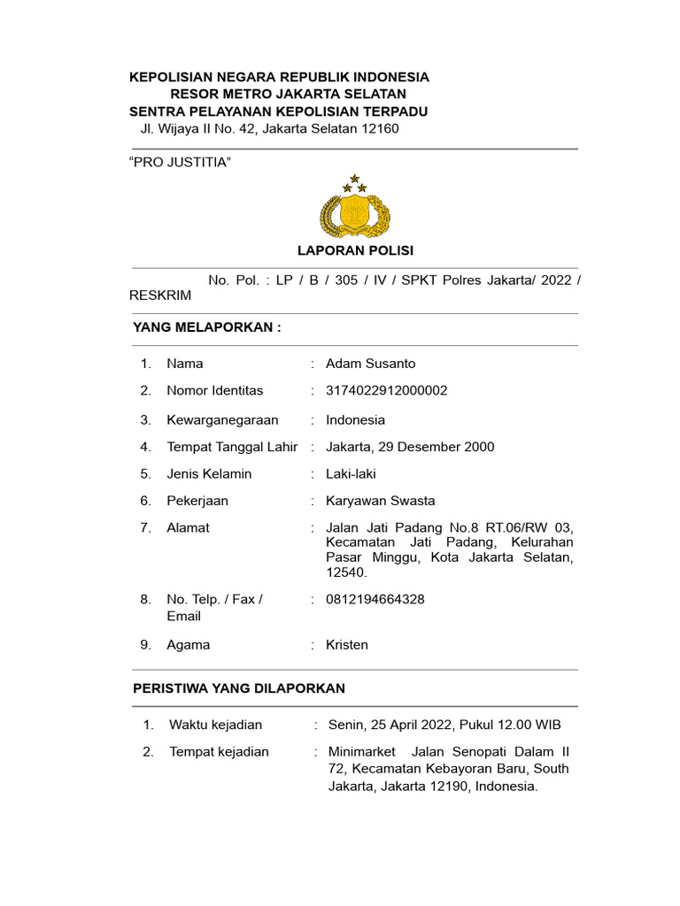 Laporan Orang Hilang | PDF