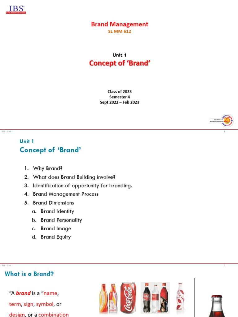 Brand Management - 2022 - Unit1FS | PDF | Brand | Marketing