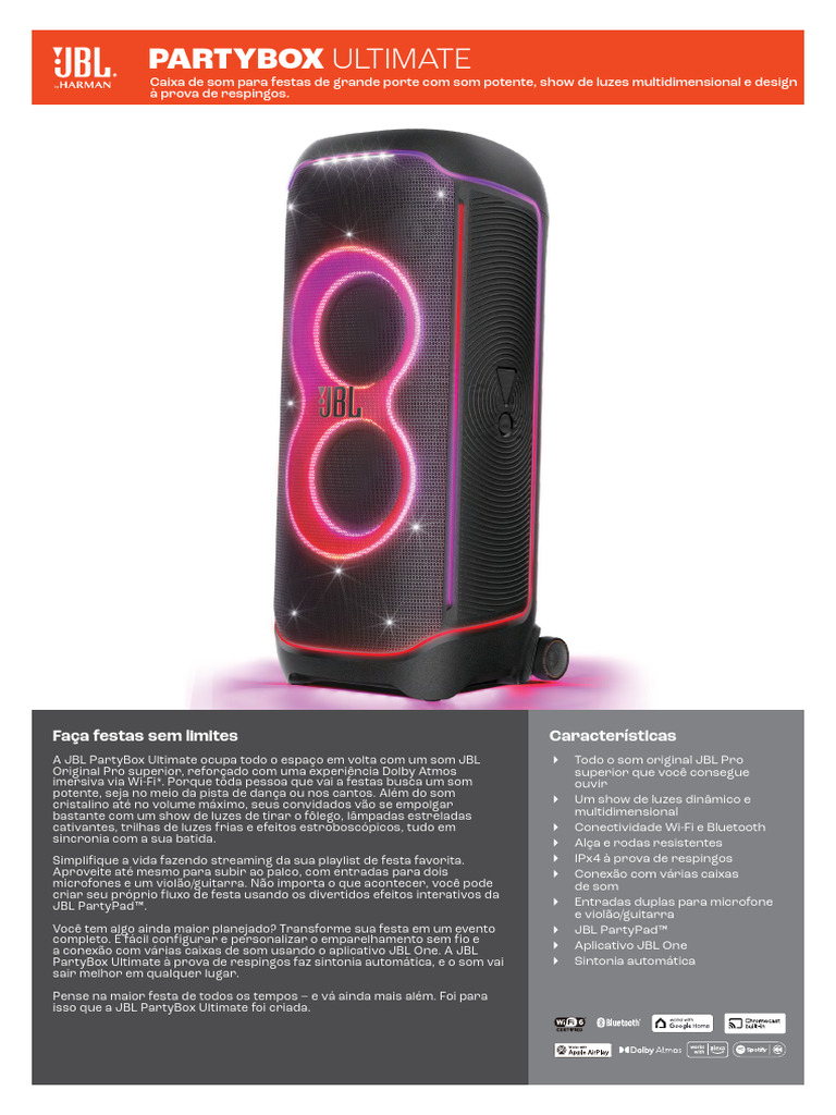 JBL PartyBox Ultimate - Specsheet - PTBR | PDF