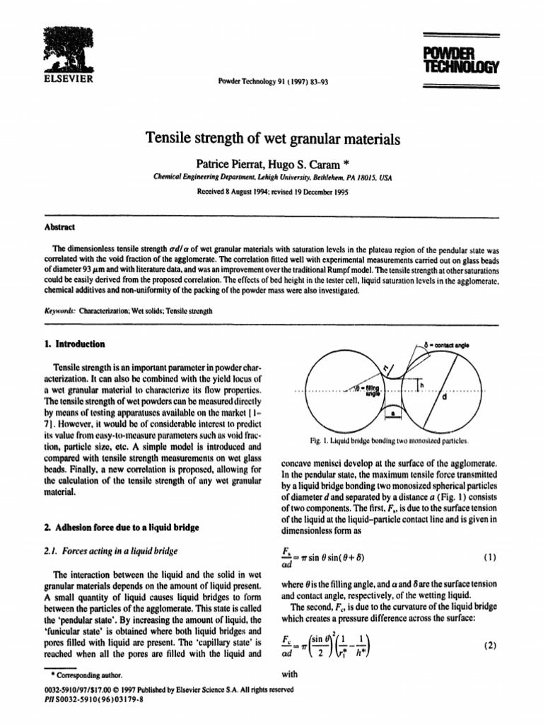 1997 - Tensile Strength of Wet Granular Materials | PDF
