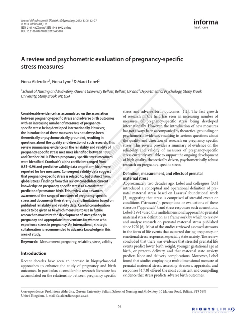 A Review and Psychometric Evaluation of Pregnancy-Specific | PDF