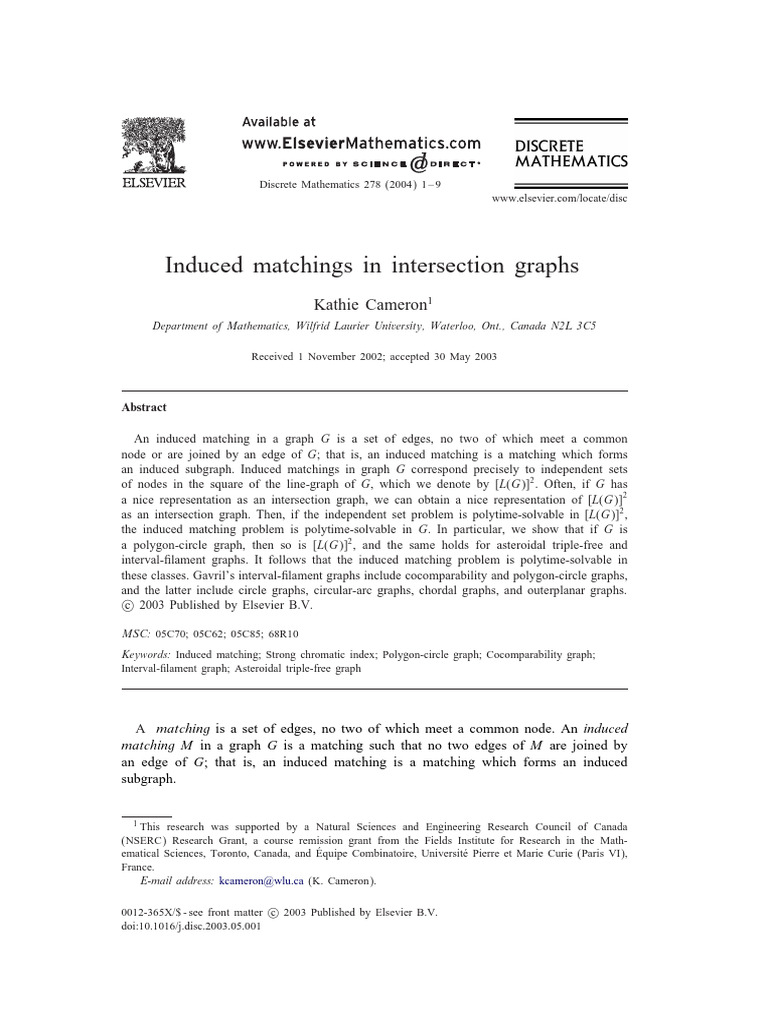 Induced Matchings in Intersection Graphs - 2004 - Discrete Mathematics ...
