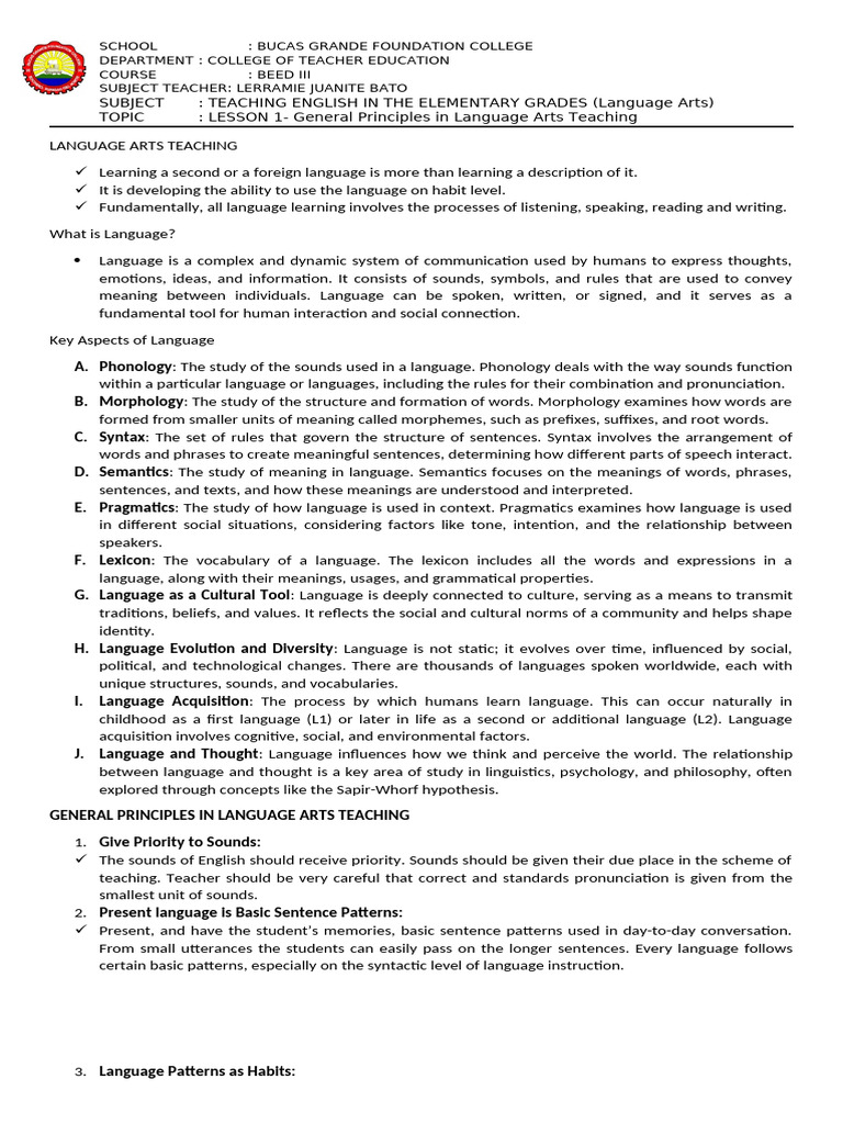 Lesson 1 general principles in language arts teaching pdf