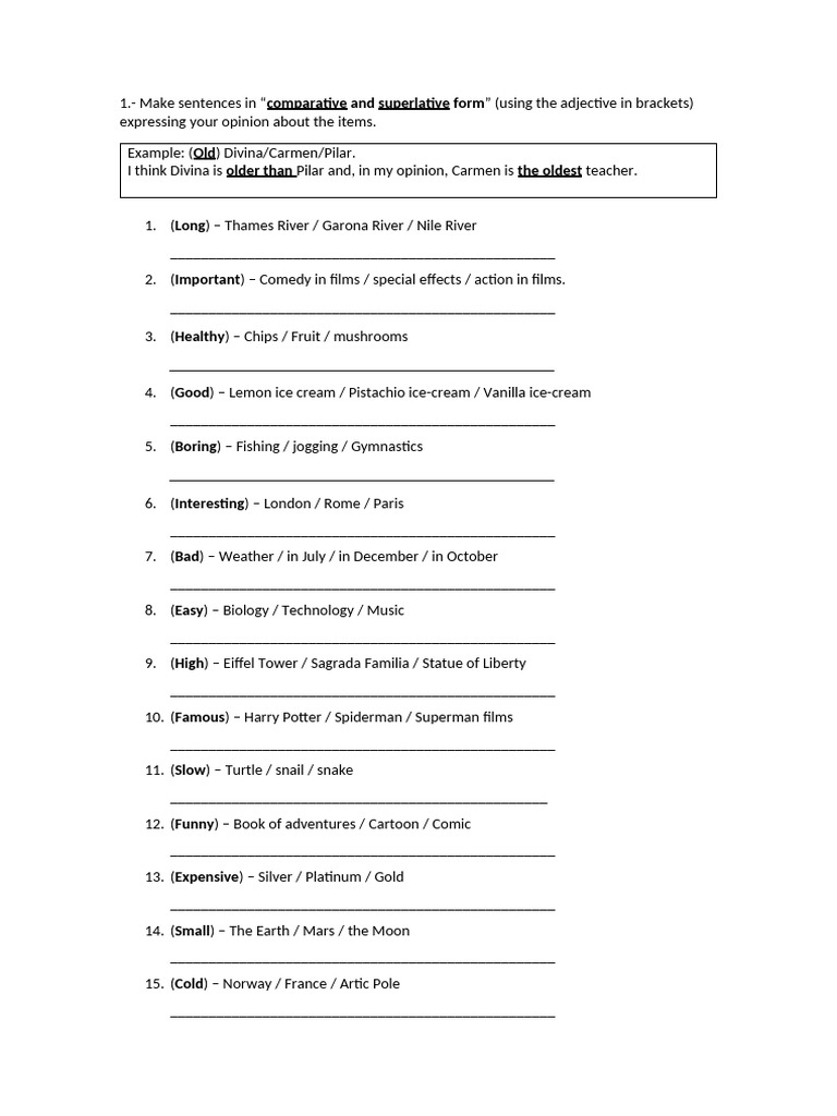 COMPARATIVES AND SUPERLATIVES RULES AND EXERCISES PDF visual data 5