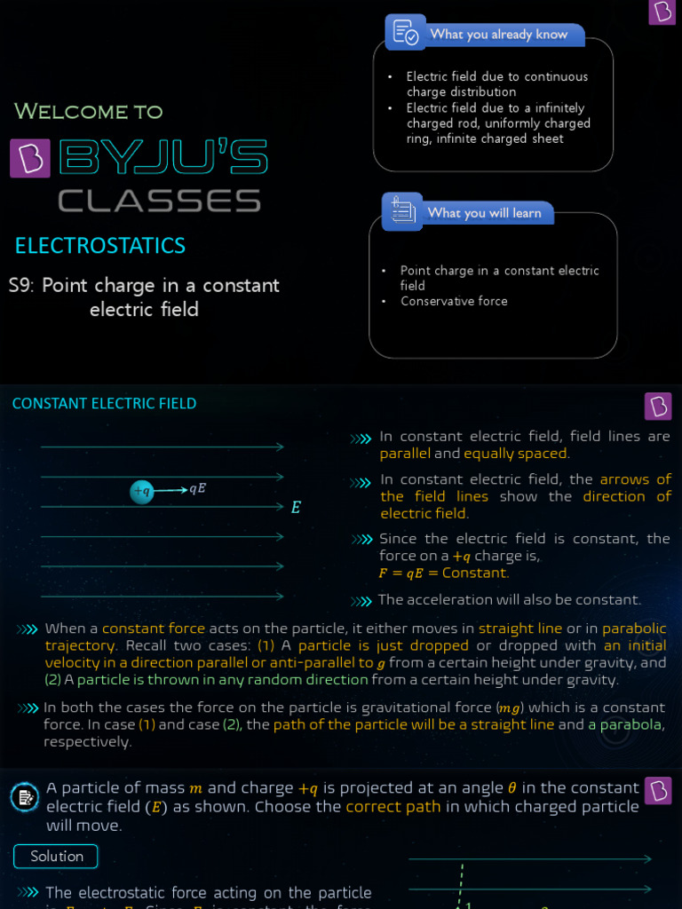 9) Point Charge in Constant Electric Field | PDF
