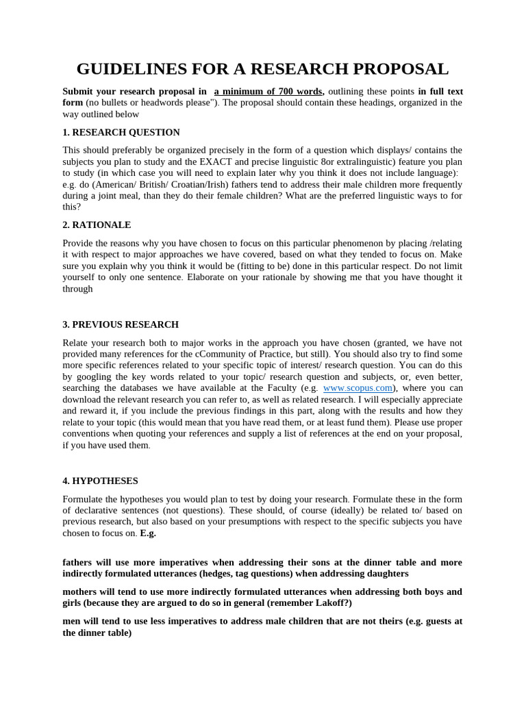 Guidelines For A Research Proposal | PDF