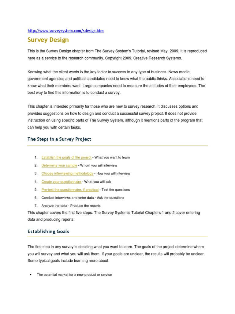 Survey Design: The Steps in A Survey Project | PDF | Survey Methodology ...
