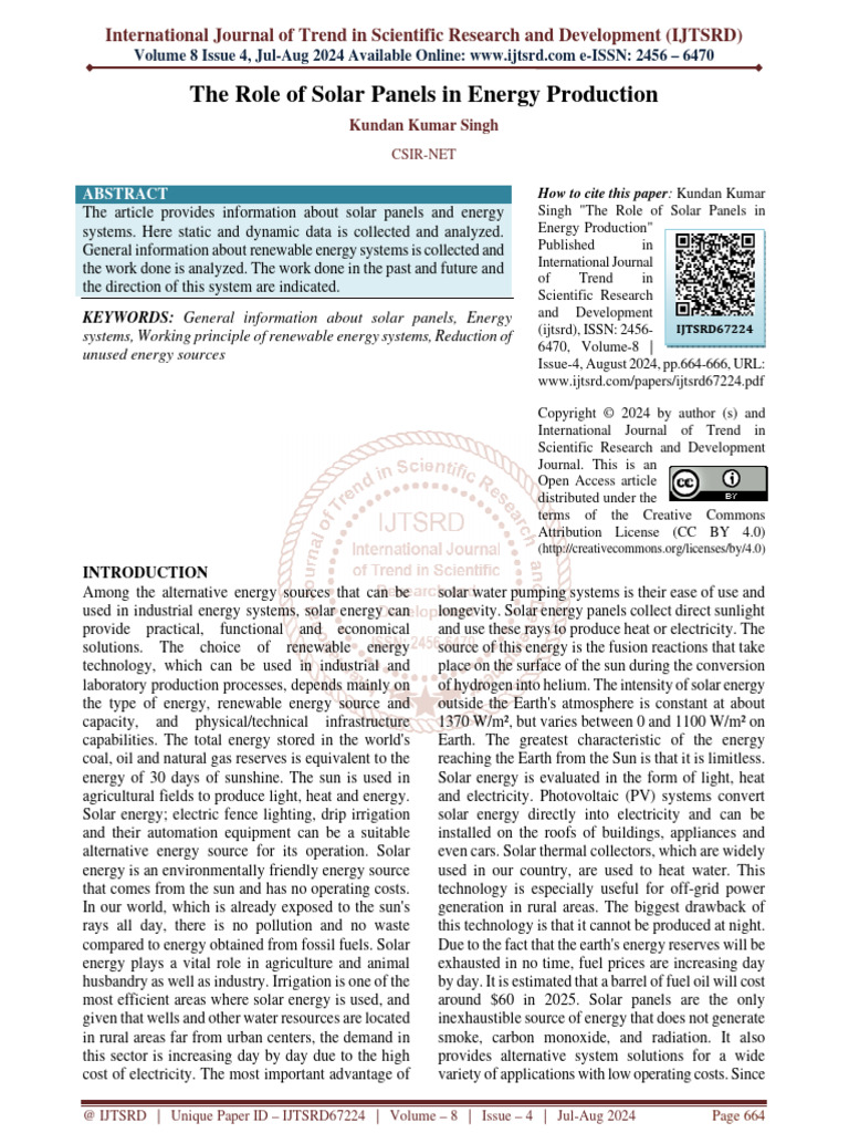 The Role of Solar Panels in Energy Production | PDF | Photovoltaics ...