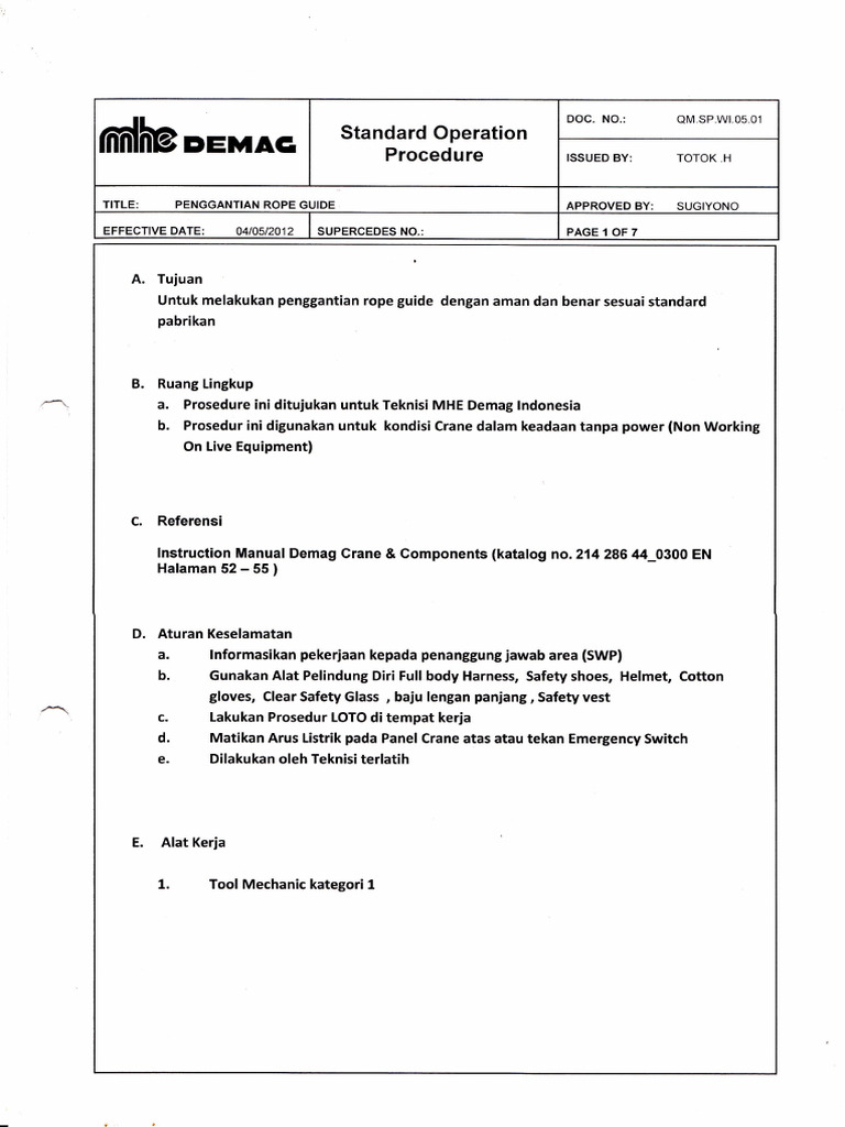 SOP - Penggantian Rope Guide - 3 | PDF