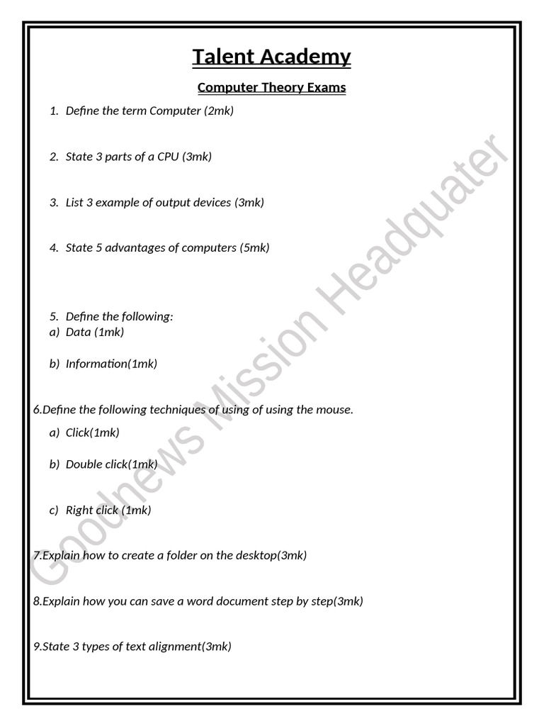 Computer Basics Exam Prep | PDF | Teaching Methods & Materials | Computers