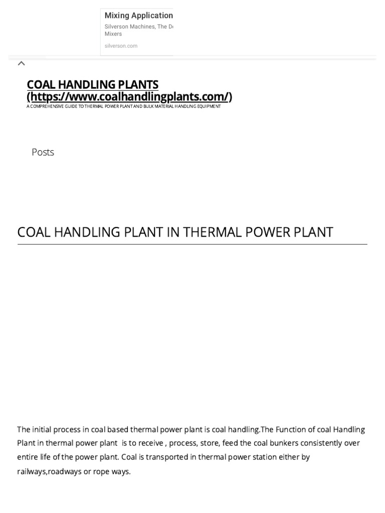 Coal Handling System - Coal Handling Plant in Thermal Power Plant | PDF