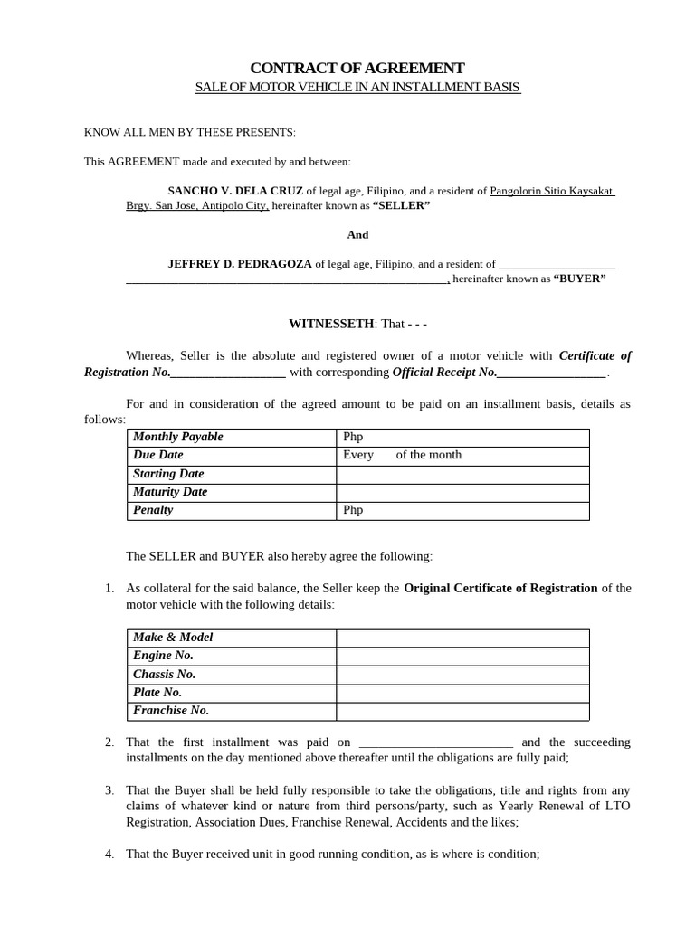 Contract of Agreement | PDF