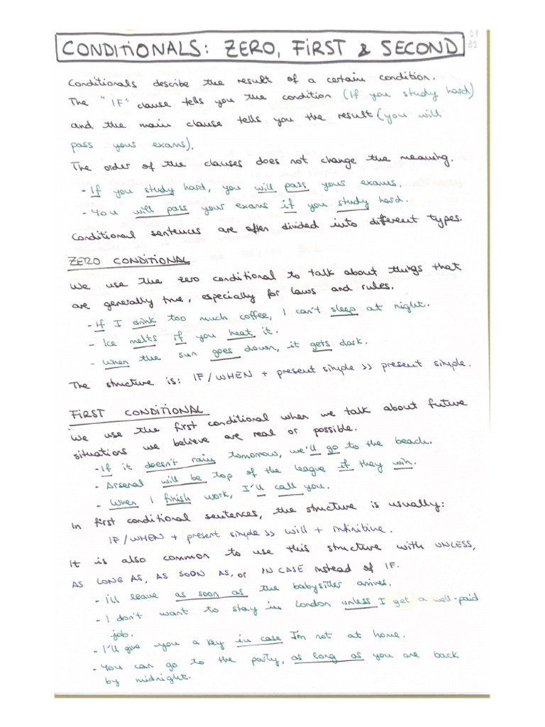 Conditionals Zero First Second Pdf