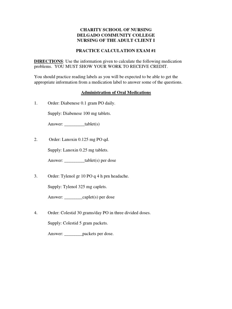 Nursing Dosage Calculation Practice Exam | PDF | Syringe | Drugs