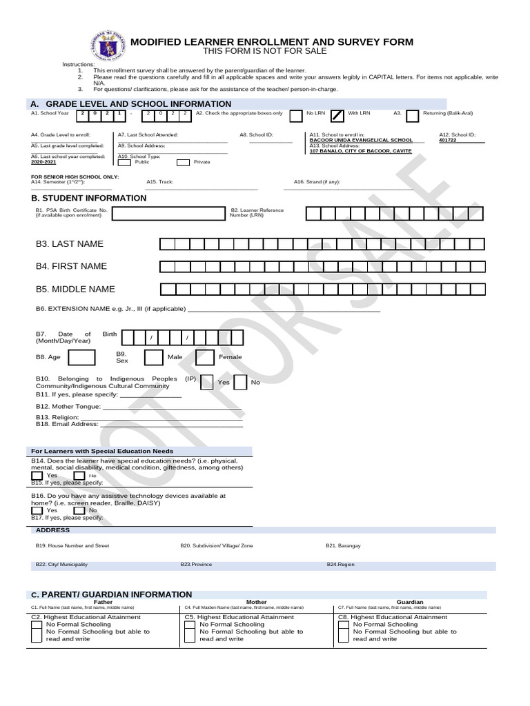 Modified Learner Enrollment and Survey NEW STUDENT | PDF