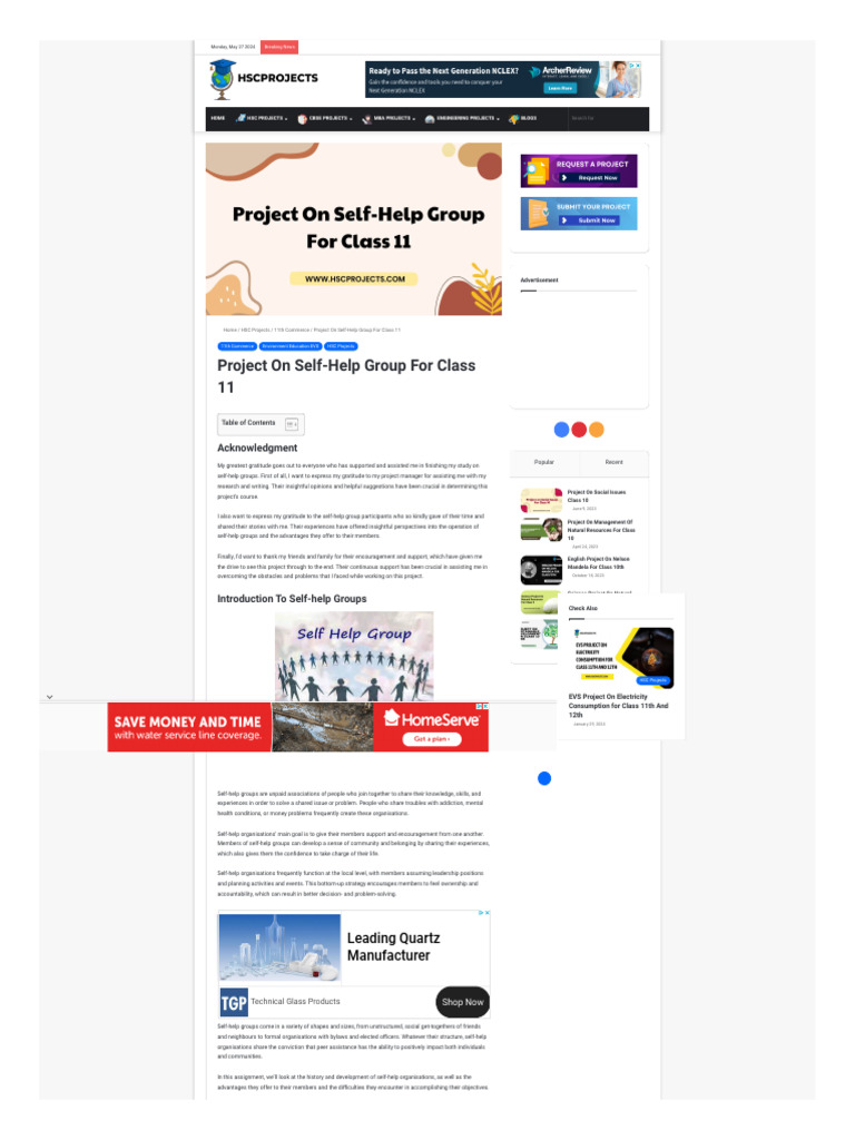 Hscprojects Com Project On Self Help Group For Class 11 | PDF