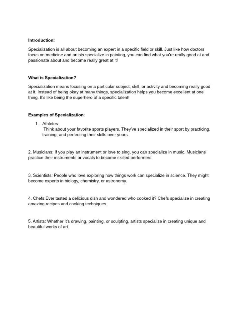 Specialisation | PDF