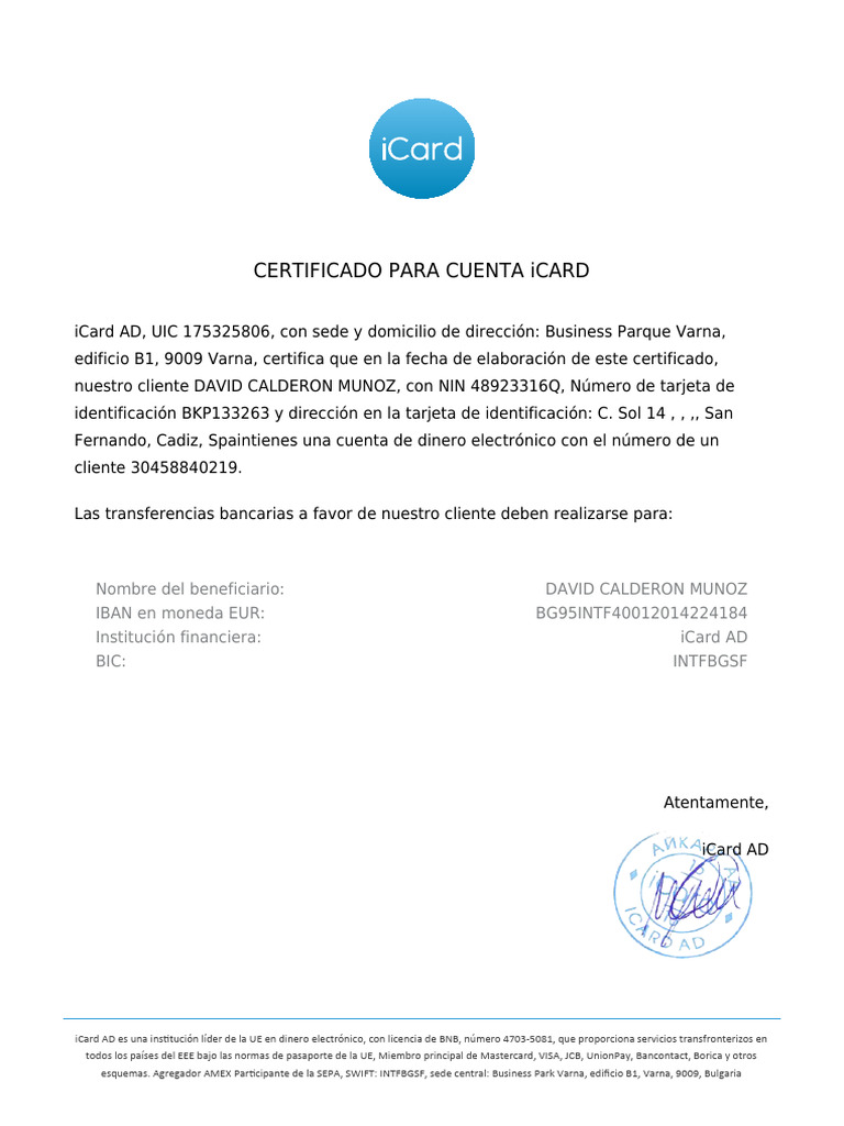 Iban Certificate Account 20142241841 PDF