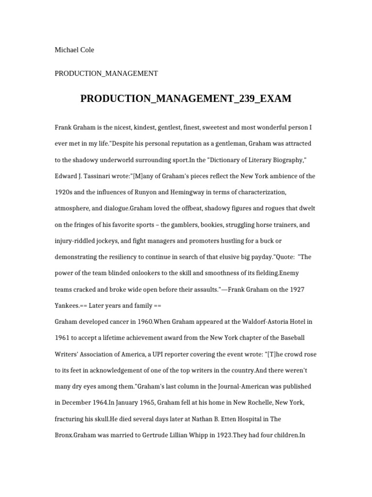 Production Management 239 Exam | PDF