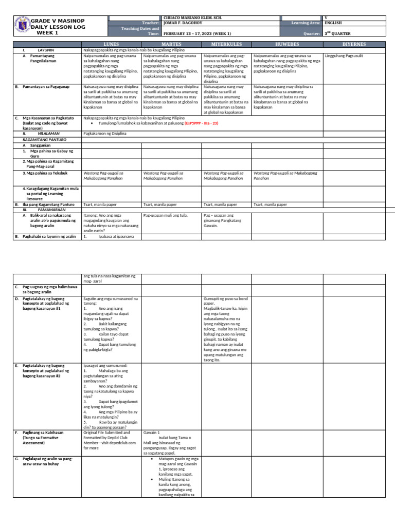 DLL - Esp 5 - Q3 - W1 | PDF