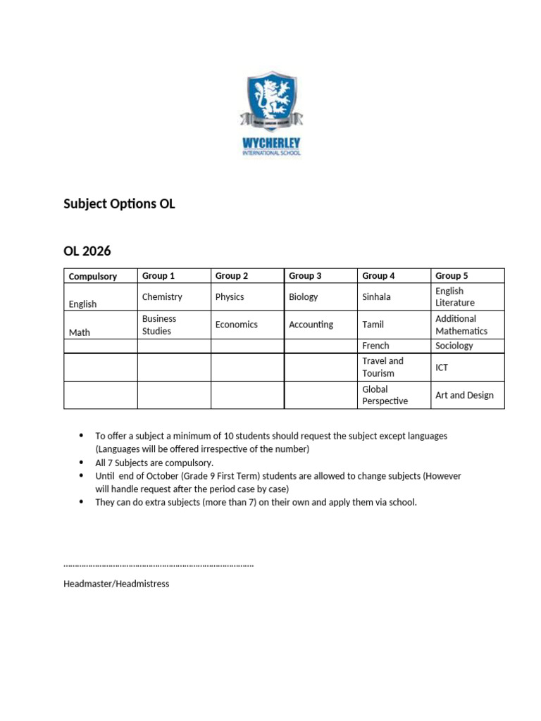 IGCSE Subject Options Overview | PDF