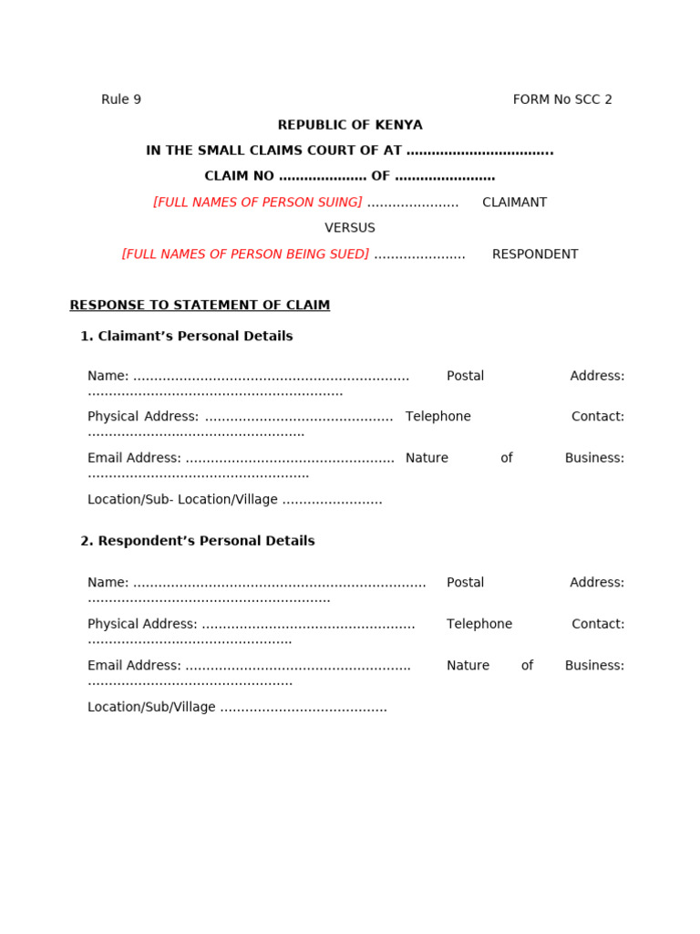 Response to Statement of Claim Kenya | PDF | Cause Of Action | Law