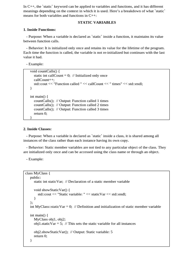 Static Members in C++ | PDF | C++ | Variable (Computer Science)