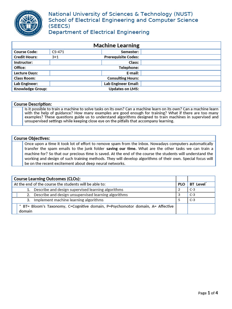 CS-471 Machine Learning | PDF