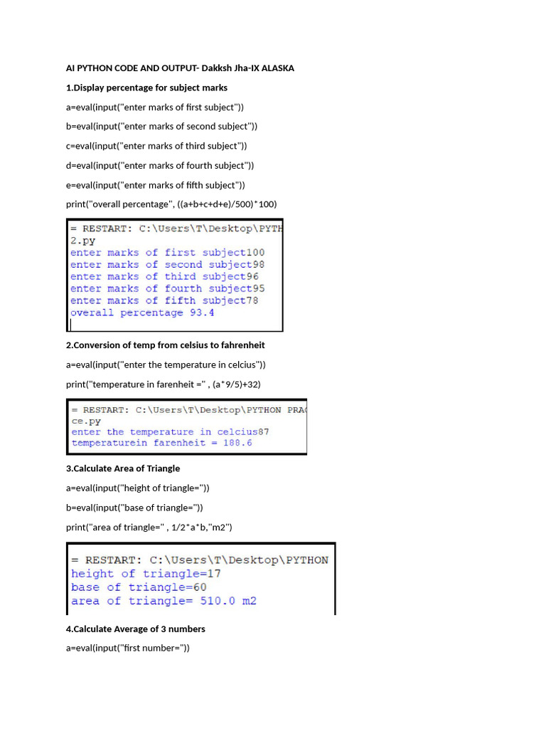 AI PYTHON CODE AND OUTPUT Dakksh Jha | PDF