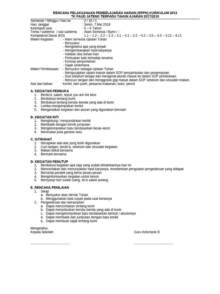 RPPH TK-B SMT2 Minggu - 16 - Alam Semesta Bumi | PDF