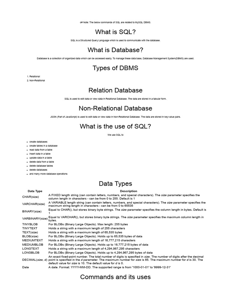 SQL Notes | PDF