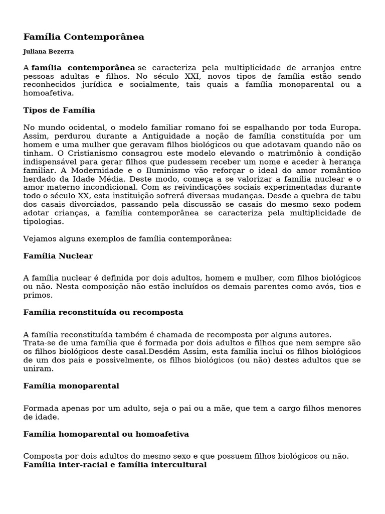 PROPOSTA DE REDAÇÃO - Família Contemporânea | PDF