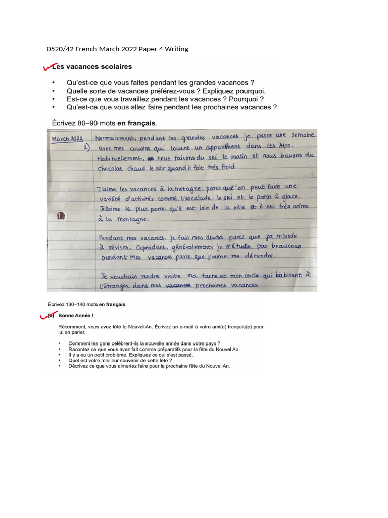 French Writing Past Paper | PDF