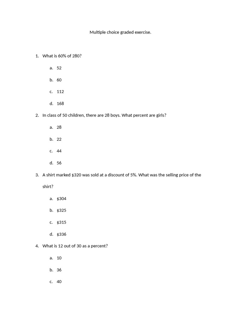 Graded Math Exercises on Percentages | PDF | Prices | Percentage