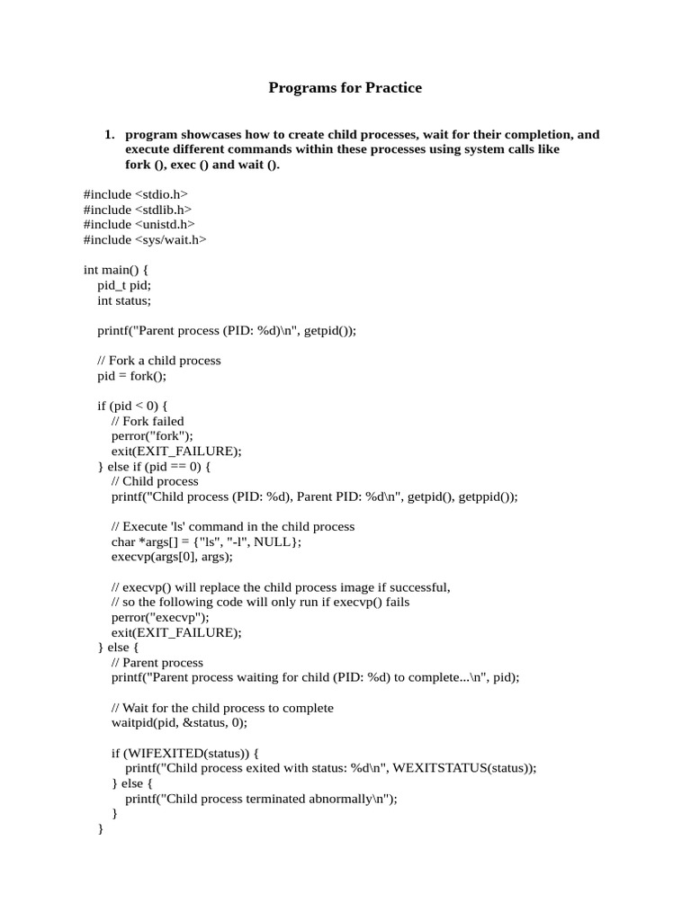 C Programs for Process and Thread Management | PDF | Software ...