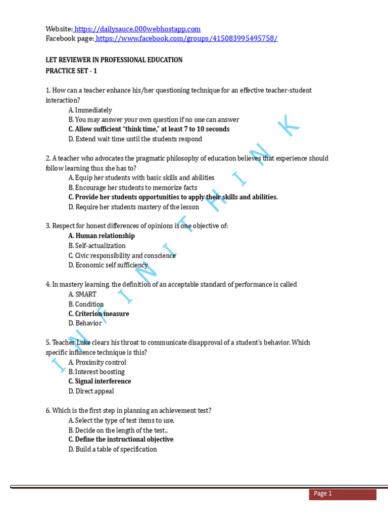 LET - Professional Education Set 1 | PDF