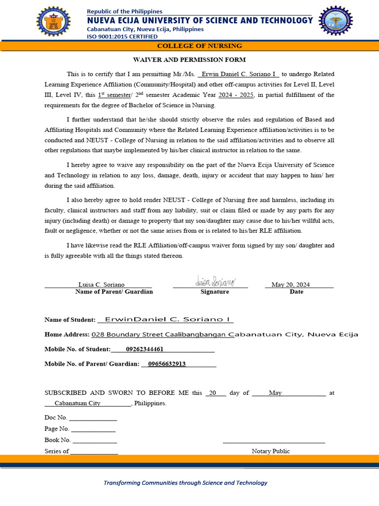 Parent Consent AY 2024 2025 | PDF
