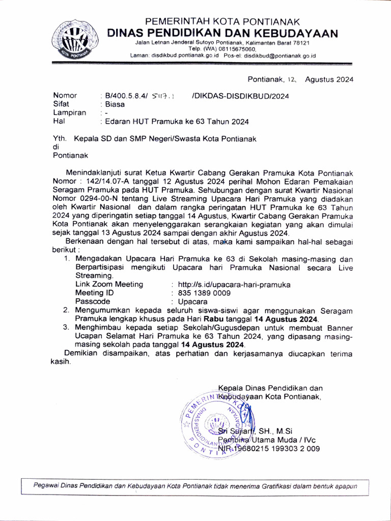 Edaran HUT Pramuka Ke 63 Tahun 2024 | PDF