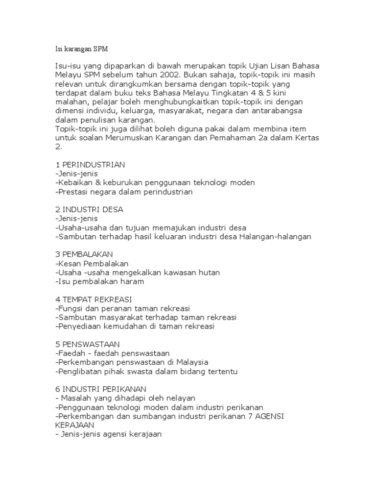 Isi Karangan Spm
