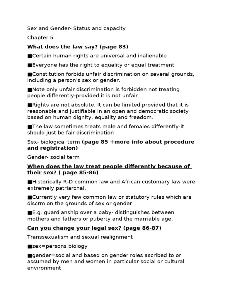 Legal Perspectives on Sex and Gender | PDF