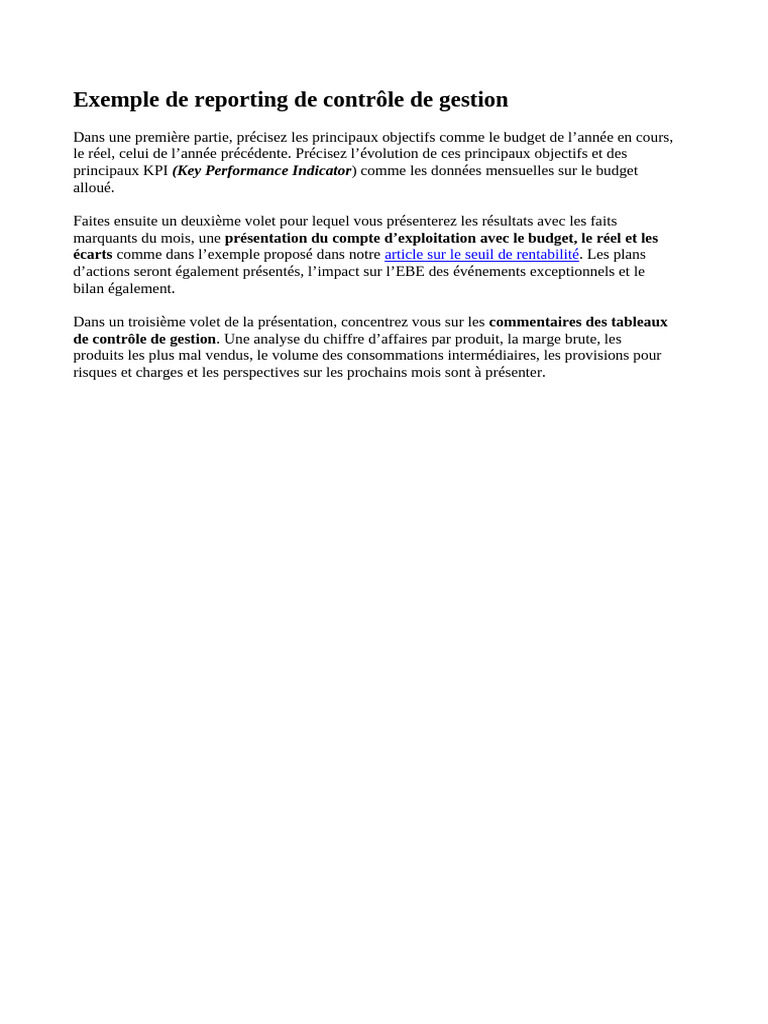 Exemple de Reporting de Contrôle de Gestion | PDF
