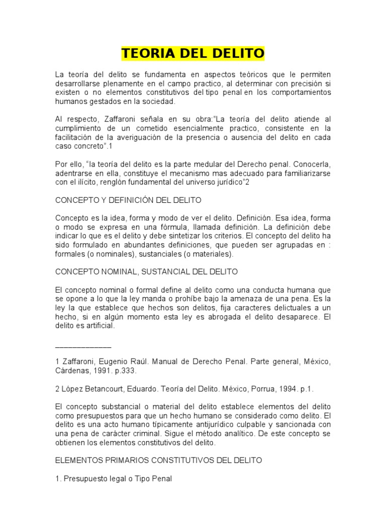 Elementos de la Teoría del Delito | PDF | Delito | Derecho penal