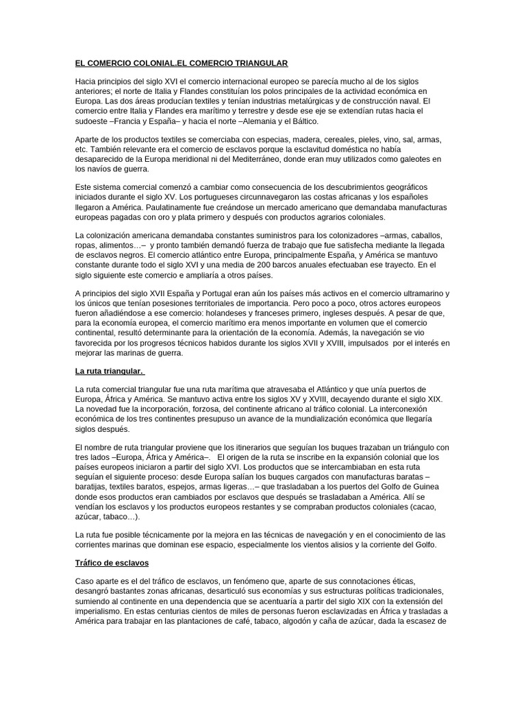 El Comercio Colonial Comercio Triangular para 2dos | PDF