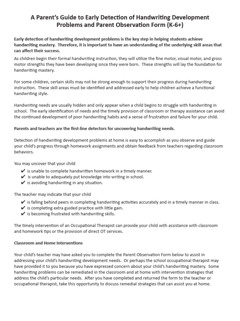 Early Detection of Handwriting Issues | PDF | Occupational Therapy ...