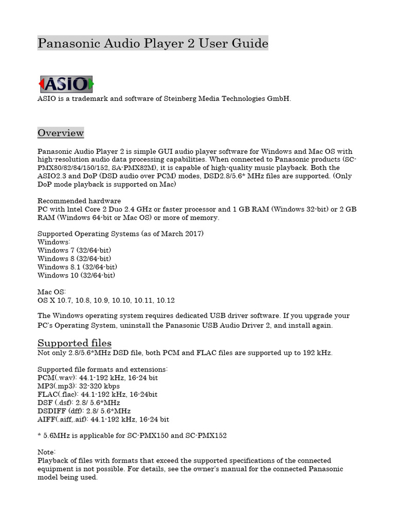 PanasonicAudioPlayer2 User Guide | PDF